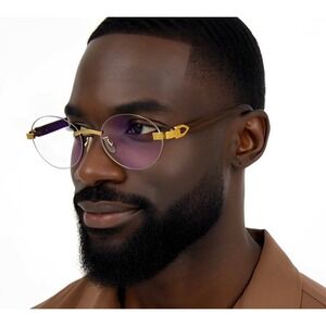 Rimless Glasses MenGold Accents Round Eyeglasses Buffs‎ Cholo Hip Hop Lentes New